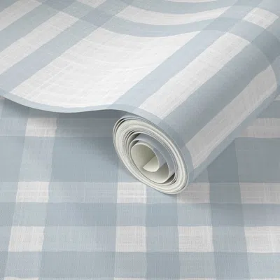 Spoonflower Peel And Stick Wallpaper Textured Tartan Traditional Plaid In Soft Grayish Blue Mist  Removable