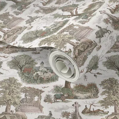 Spoonflower Peel And Stick Wallpaper The Day Of Death And Roses - Vintage Muted Colors - Small Scale 2' X 12' Re