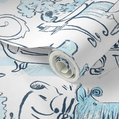 Spoonflower Peel And Stick Wallpaper The Dog Salon Color Pop Bright Blue 2' X 12' Removable