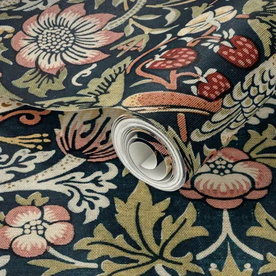 Spoonflower Peel And Stick Wallpaper The Strawberry Thief William Morris Elegant Glamour & Cottage Flowers Deco 