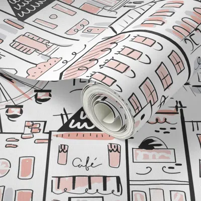 Spoonflower Peel And Stick Wallpaper The Streets Of Paris Pink Large Scale 2' X 12' Removable