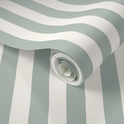 Spoonflower Peel And Stick Wallpaper Thin Hand Drawn Stripes - Dusty Sage - Earthy Modern Neutral 2' X 12' Remov