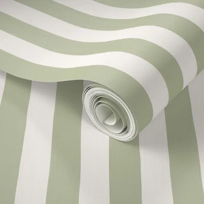 Spoonflower Peel And Stick Wallpaper Thin Hand Drawn Stripes - Soft Olive Green Farmhouse Earthy Neutrals 2' X 1