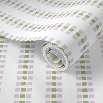 Spoonflower Peel And Stick Wallpaper Thin Summer Stripes - Green And Lavender 2' X 12' Removable