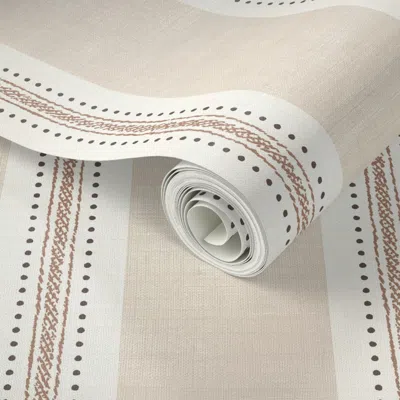 Spoonflower Peel And Stick Wallpaper Ticking Dot Stripe-linen Texture Natural Linen Sw9109 With Mocca 2' X 12' R