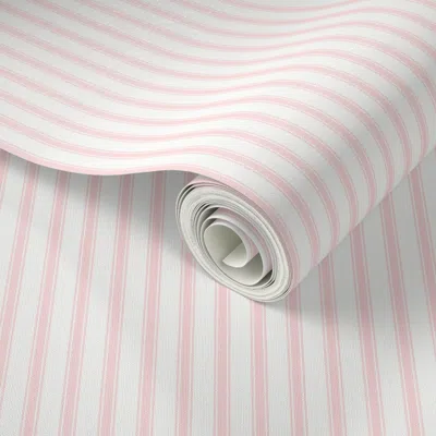 Spoonflower Peel And Stick Wallpaper Ticking Stripe Light Pink & White Darling Pink Pillow Ticking 2' X 12' Remo