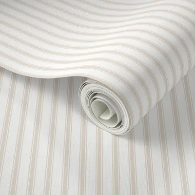 Spoonflower Peel And Stick Wallpaper Ticking Stripe Pale Putty Neutral Pillow Ticking 2' X 12' Removable
