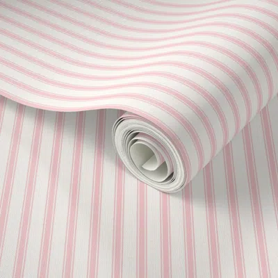 Spoonflower Peel And Stick Wallpaper Ticking Stripe Pink & Cream Pillow Ticking Mattress Ticking  Removable
