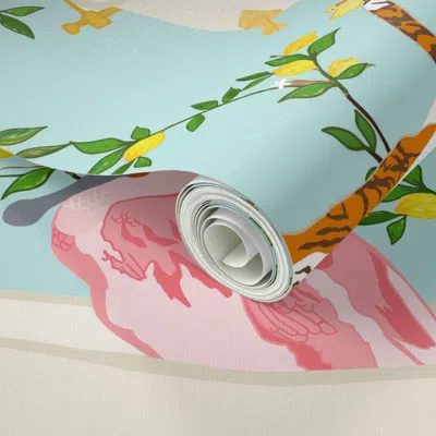 Spoonflower Peel And Stick Wallpaper Tiger And Bird In Tub 2' X 12' Removable
