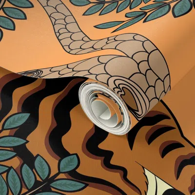 Spoonflower Peel And Stick Wallpaper Tiger And Peacock Orange (extra Large Scale) 2' X 12' Removable