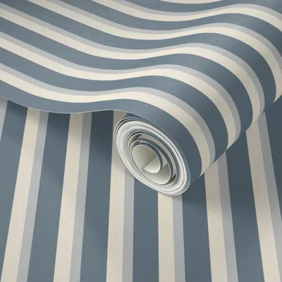 Spoonflower Peel And Stick Wallpaper Timeless Nursery Heritage Stripe - Blue Shadow Blue Cream  Removable