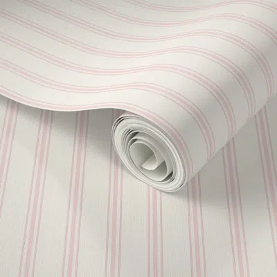 Spoonflower Peel And Stick Wallpaper Timeless Ticking Stripe - Heritage Blush - Blush Pink  - Classic Ticking  R