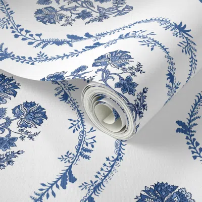 Spoonflower Peel And Stick Wallpaper Tina In Blues And White  Removable