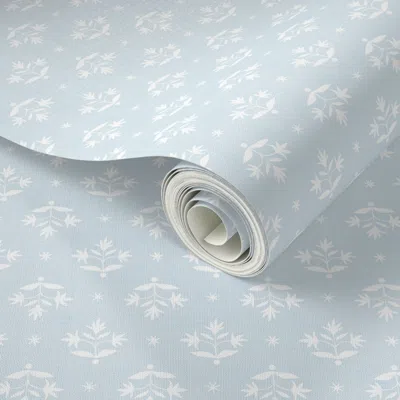 Spoonflower Peel And Stick Wallpaper Tiny Thistle Stars White2 On Soft Blue2  Removable