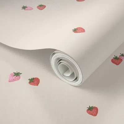Spoonflower Peel And Stick Wallpaper Tiny Tossed Baby Strawberries 2' X 12' Removable