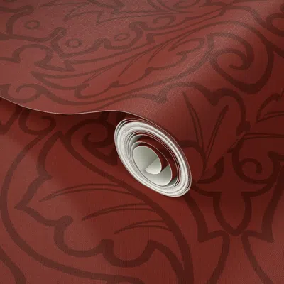Spoonflower Peel And Stick Wallpaper Tracery Damask - Dark Brick Red  Removable