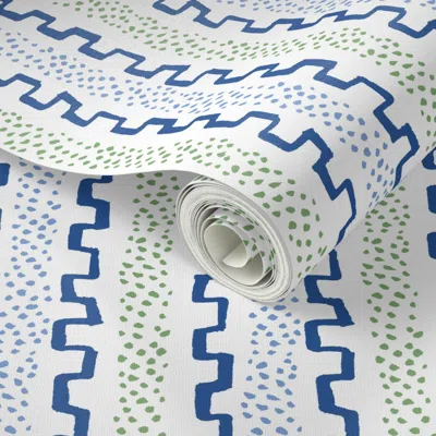 Spoonflower Peel And Stick Wallpaper Travis Blues And Green On White 2' X 12' Removable