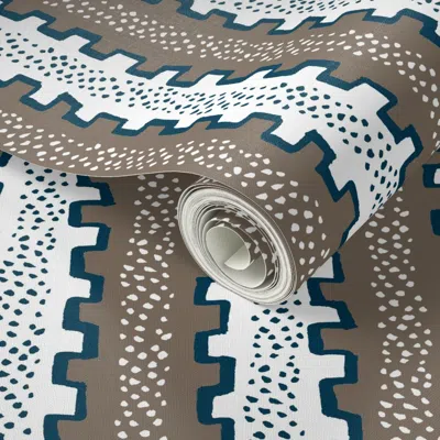 Spoonflower Peel And Stick Wallpaper Travis Stripe Whitall Brown And Navy 2' X 12' Removable