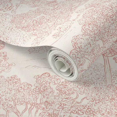 Spoonflower Peel And Stick Wallpaper Trees Toile De Jouy Pink On Off White  Removable