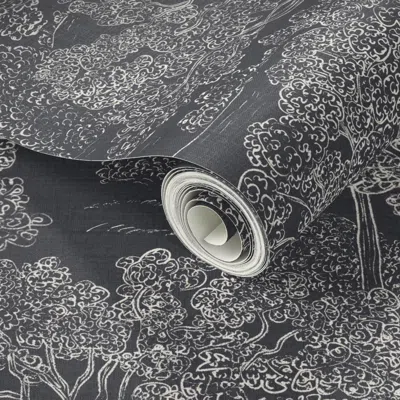 Spoonflower Peel And Stick Wallpaper Trees Toile De Jouy White On Black 2' X 12' Removable
