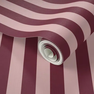 Spoonflower Peel And Stick Wallpaper Trendsetter Boho Ticking Stripe Thin 1 Inch Burgundy Pink Striped Accent 2'