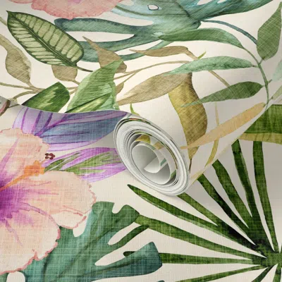 Spoonflower Peel And Stick Wallpaper Tropical Forest On Cream 2' X 12' Removable In Multi