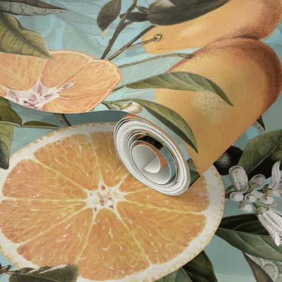 Spoonflower Peel And Stick Wallpaper Tropical Fruit Cocktail Orange Luxurious Nostalgic Summer Exotic Garden 2' 