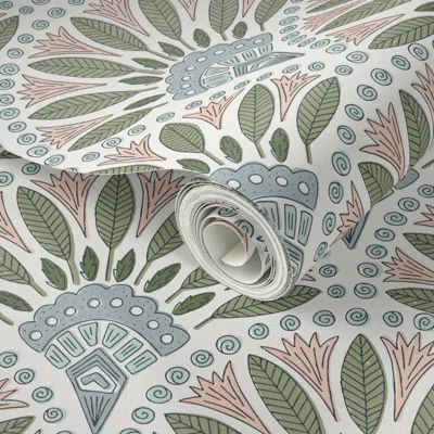 Spoonflower Peel And Stick Wallpaper Tropical Garden Scalloped Multicolor  Removable
