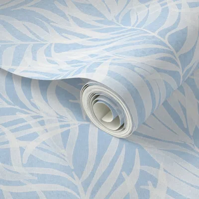 Spoonflower Peel And Stick Wallpaper Tropical Palm Fronds Large Light Blue And White Coastal Leaves Beach  Remov