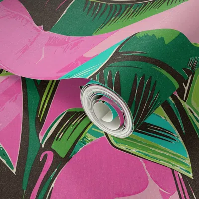 Spoonflower Peel And Stick Wallpaper Tropical Palm Leafs On Pink Vibrant Textured 2' X 12' Removable