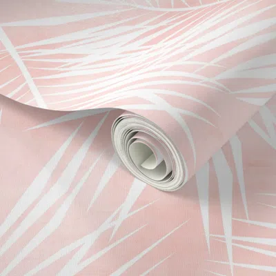 Spoonflower Peel And Stick Wallpaper Tropical Paradise Palm Fronds - Soft Pink  Removable