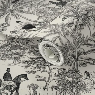 Spoonflower Peel And Stick Wallpaper Tropical Toile - Black/cream 2' X 12' Removable