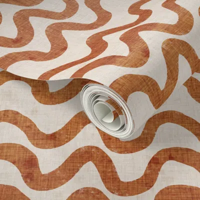 Spoonflower Peel And Stick Wallpaper Tropical Wiggly Lines Orange Beige 2' X 12' Removable