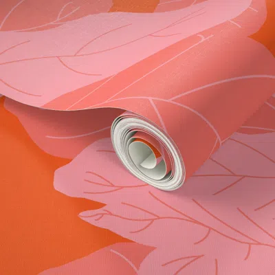 Spoonflower Peel And Stick Wallpaper Tropicana Banana Leaves In Coral Spice 2' X 12' Removable