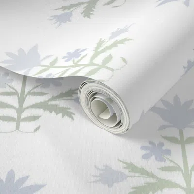 Spoonflower Peel And Stick Wallpaper Tulip Indienne Custom Beacon Gray And Green. Copy 2' X 12' Removable