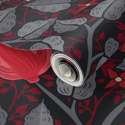 Spoonflower Peel And Stick Wallpaper Tulips Red And Black 2' X 12' Removable
