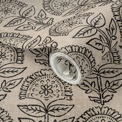 Spoonflower Peel And Stick Wallpaper Ubu Kali Linen 2' X 12' Removable