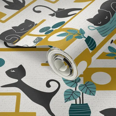 Spoonflower Peel And Stick Wallpaper Up And Down Cats (large Scale) 2' X 12' Removable