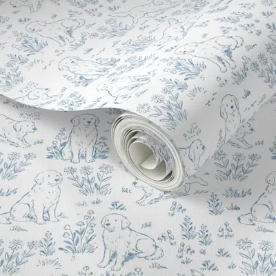 Spoonflower Peel And Stick Wallpaper Updated Country Golden Retriever - Light Blue Small  Removable In White