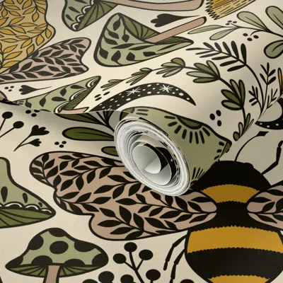 Spoonflower Peel And Stick Wallpaper Updated Large Scale Natural Habitat Of Bees And Moths Wild Grass And 2' X 1 In Multi