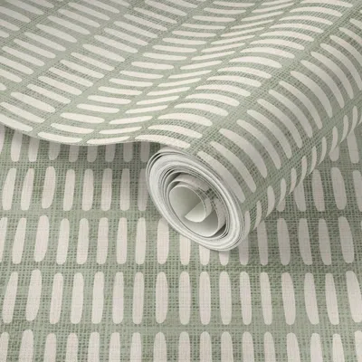 Spoonflower Peel And Stick Wallpaper Vertical Dash Lines Distressed Textured Stripe - Sage Green And Off White 2