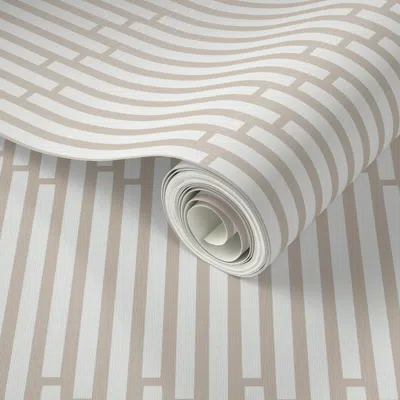Spoonflower Peel And Stick Wallpaper Vertical Dashed Stripes In Decorators White And Light Taupe Brown 2' X 12' 