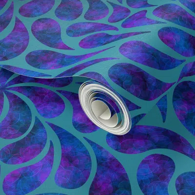 Spoonflower Peel And Stick Wallpaper Vibrant Droplet Swirls In Blue And Purple On Turquoise 2' X 12' Removable