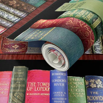 Spoonflower Peel And Stick Wallpaper Victorian Books On A Vintage Bookshelf Including Jane Austen 2' X 12' Remov