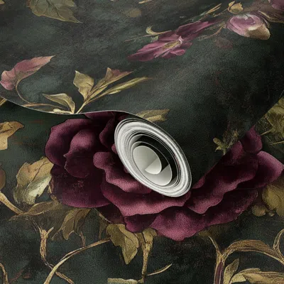Spoonflower Peel And Stick Wallpaper Victorian Rose Vintage Floral Dark Academia Moody Botanical Maximalism Goth