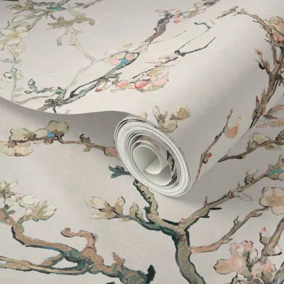 Spoonflower Peel And Stick Wallpaper Vincent Van Gogh Almond Blossom In Vintage White Sage Green Blush Pink 2' X In Neutral