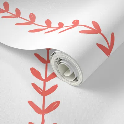 Spoonflower Peel And Stick Wallpaper Vine Coral Vine Vines Simple Coordinate  Coral Pantone White 2'