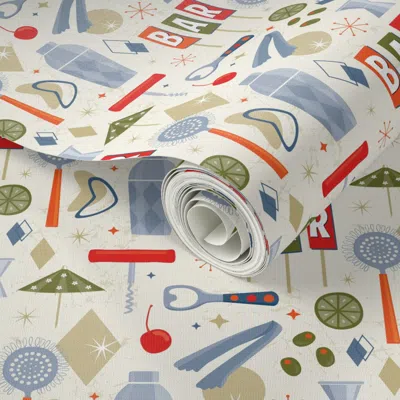 Spoonflower Peel And Stick Wallpaper Vintage Bar Tools (small Scale) 2' X 12' Removable