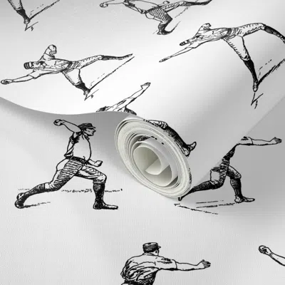 Spoonflower Peel And Stick Wallpaper Vintage Baseball Players 2' X 12' Removable In Multi
