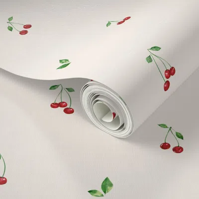 Spoonflower Peel And Stick Wallpaper Vintage Cherries On Cream With Kelly Green Leaves 24 Inch  Removable